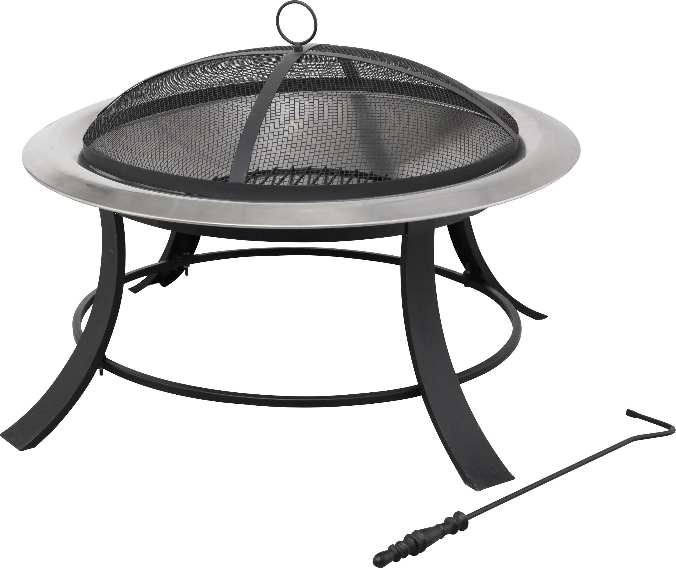 tepro Garten Silver City Rund Feuerstelle mit Funkenschutz Schwarz, Silber
