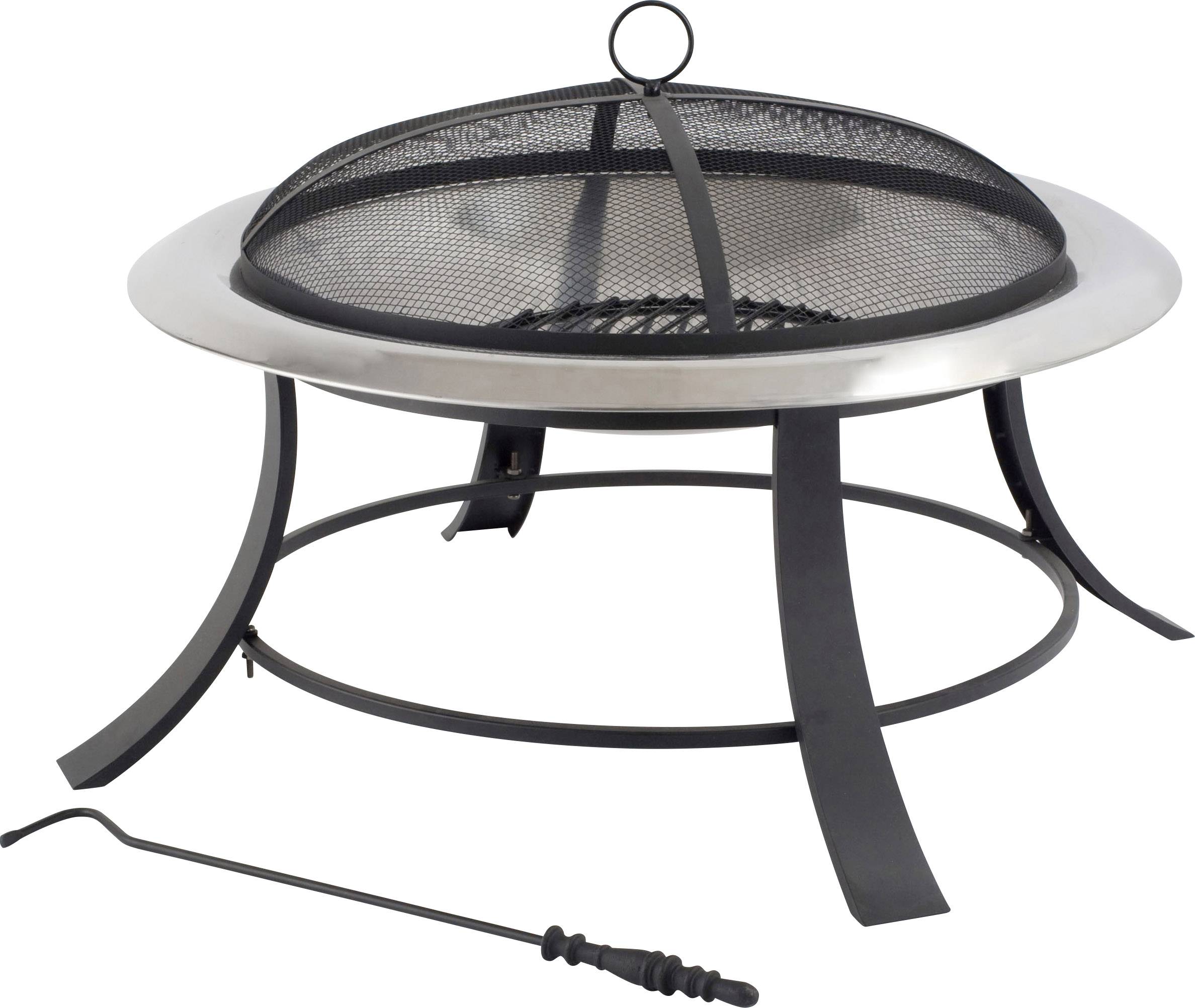 tepro Garten Silver City Rund Feuerstelle mit Funkenschutz Schwarz, Silber