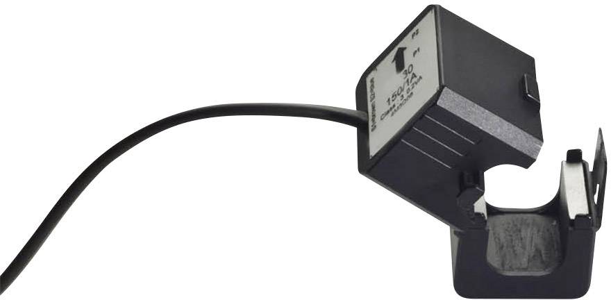 Ein schwarzer Kabelsensor mit offenem Clip zur Strommessung. Er hat ein Kabel zur Verbindung mit einem Strommessgerät oder System.