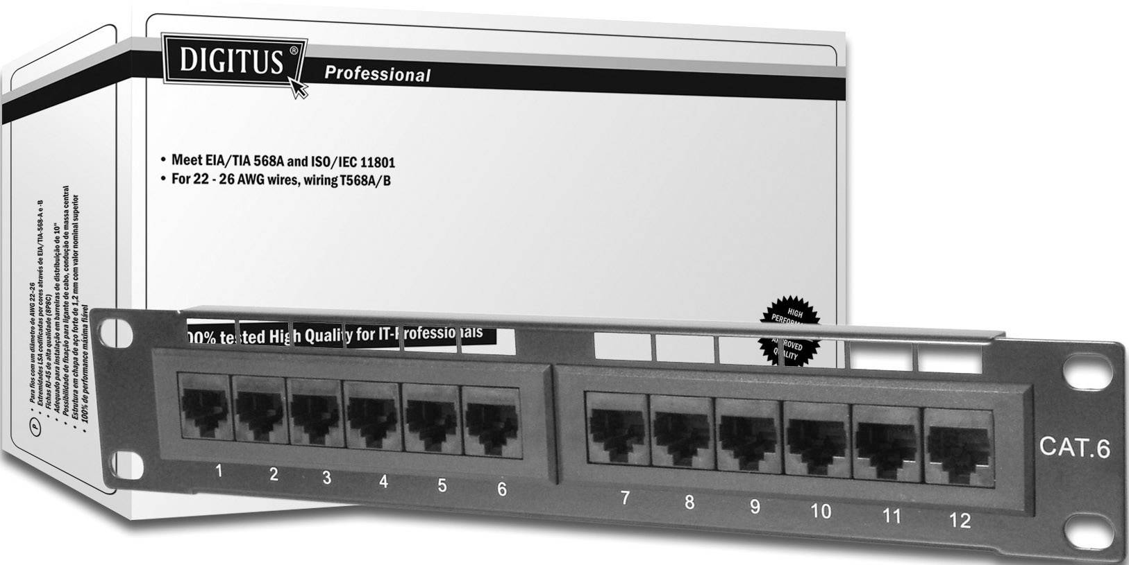 Digitus DN-91512S 12 Port Netzwerk-Patchpanel 254 mm (10") CAT 5e 1 HE Unbestückt