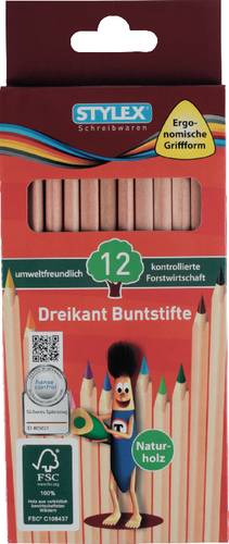 Farbstift Stylex 12 lange Buntstifte Naturholz aus FSC-Holz 26005