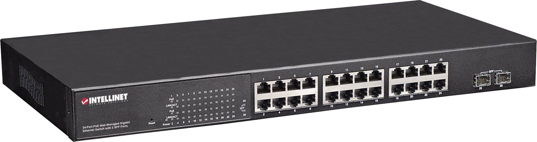 Intellinet 560559 560559 Netzwerk Switch 24 + 2 Port 1 GBit/s PoE-Funktion