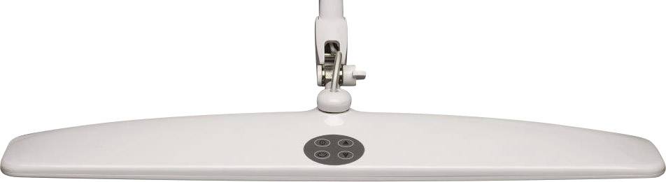 Ein weißer Moppkopf mit einem Scharniergelenk in der Mitte. Der Kopf ist flach und rechteckig, geeignet zum Wischen von Böden.