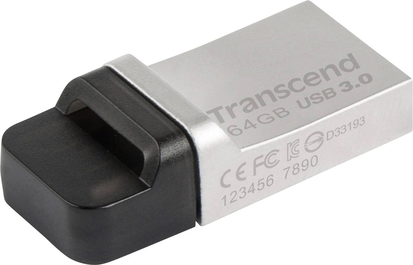 Transcend JetFlash® 880 USB-Zusatzspeicher Smartphone/Tablet Silber 64 GB Micro USB