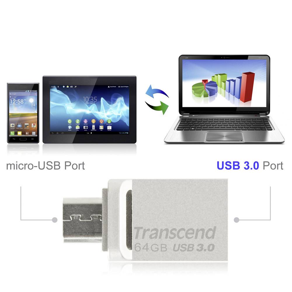 Transcend JetFlash® 880 USB-Zusatzspeicher Smartphone/Tablet Silber 64 GB Micro USB