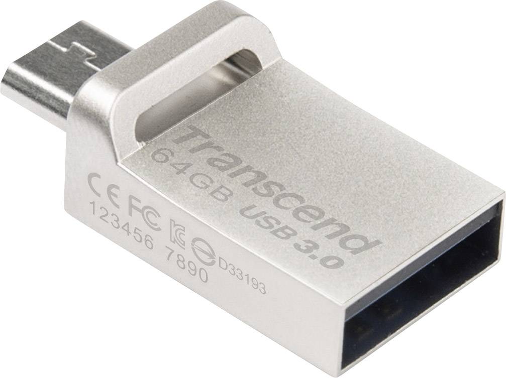 Transcend JetFlash® 880 USB-Zusatzspeicher Smartphone/Tablet Silber 64 GB Micro USB