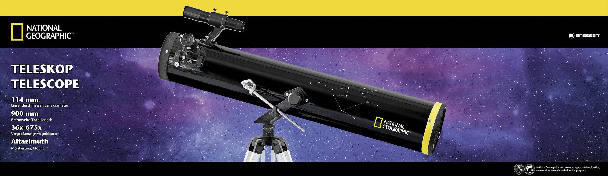 National Geographic 114/900 AZ Spiegel-Teleskop Azimutal Achromatisch Vergrößerung 36 bis 675 x