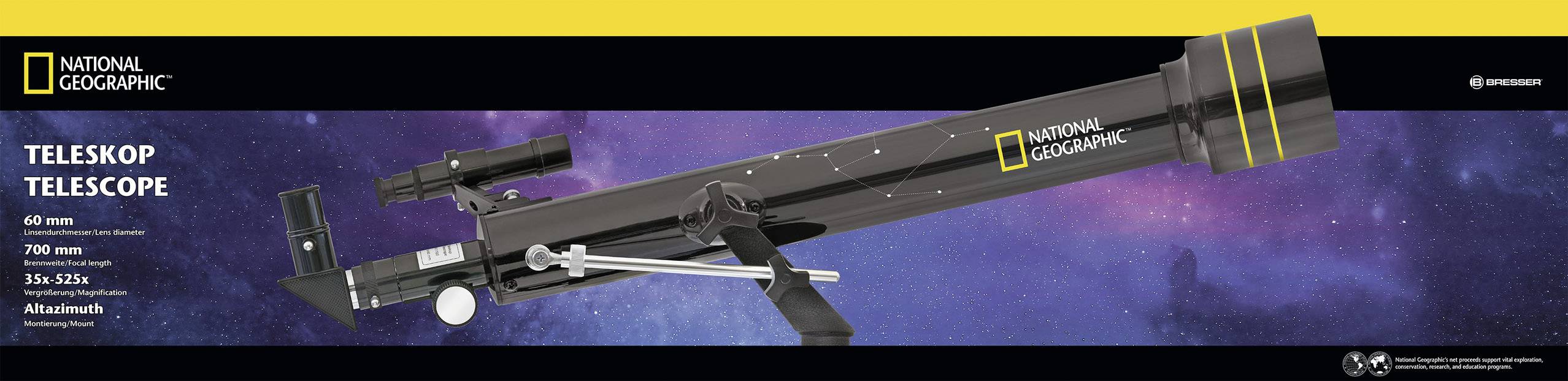 National Geographic 60/700 AZ Linsen-Teleskop Azimutal Achromatisch Vergrößerung 35 bis 525 x