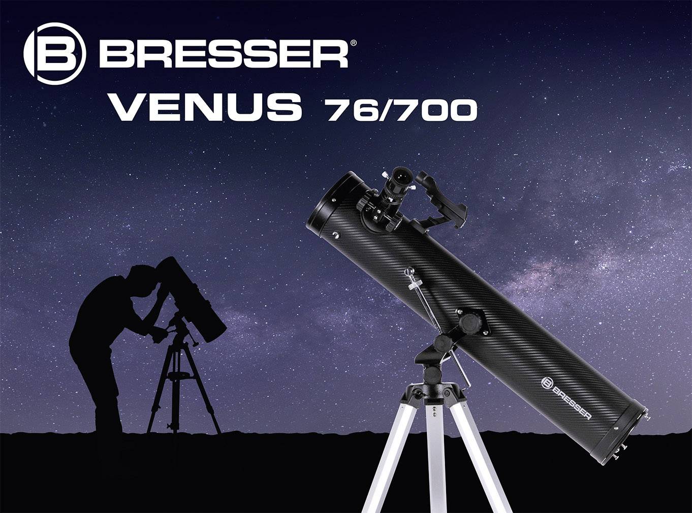 Bresser Optik Venus 76/700 AZ Spiegel-Teleskop Azimutal Newton Vergrößerung 35 bis 525 x