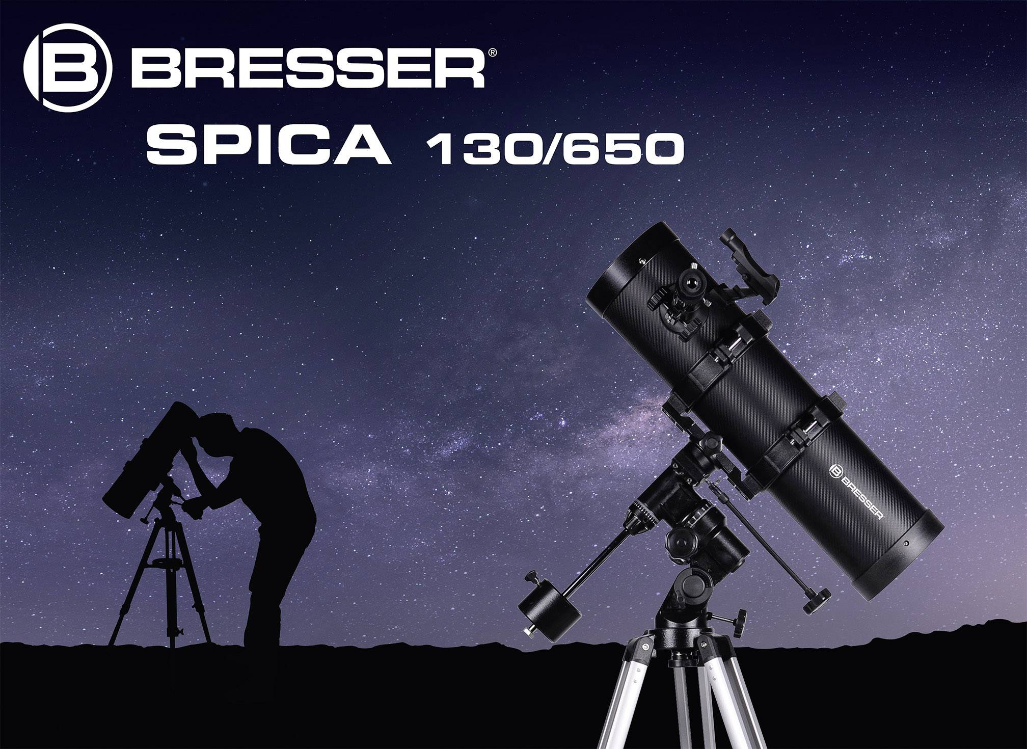 Bresser Optik Spica 130/650 EQ2 Spiegel-Teleskop Äquatorial Newton Vergrößerung 32 bis 488 x