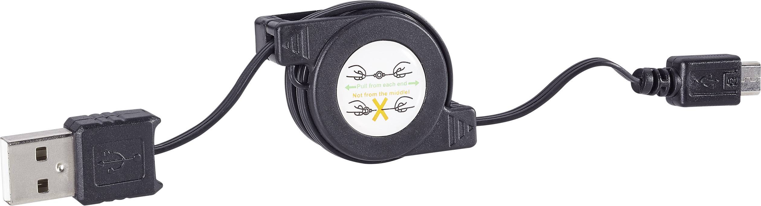 Renkforce USB-Kabel USB 2.0 USB-A Stecker, USB-Micro-B Stecker 0.80m Schwarz inkl. Aufroller RF-4078641