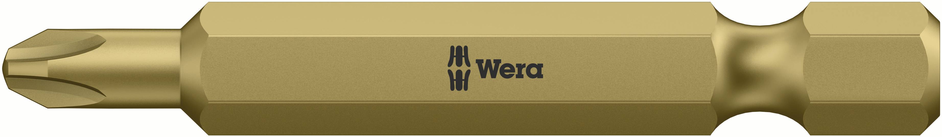 Ein goldfarbiger Schraubendreher-Bit mit dem Logo 'Wera'.