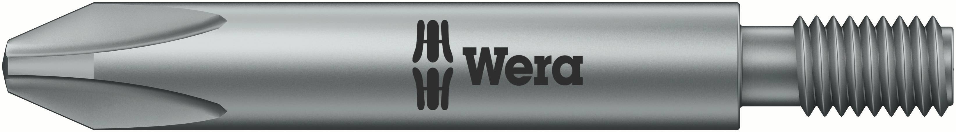 Schraubendreheraufsatz aus Metall mit der Aufschrift 'Wera', zeigt ein Befestigungsgewinde und einen Kreuzschlitzkopf.