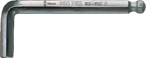 Inbusschlüssel mit Aufschrift 'Wera 950 PKS Hex-Plus 6', silber, L-förmig.