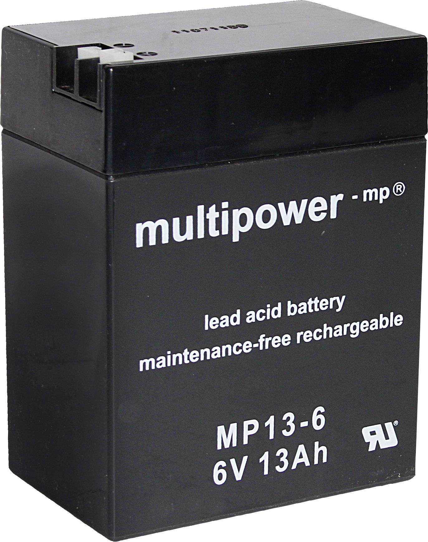 Multipower MP13-6 A96801 Bleiakku 6V 13Ah Blei-Vlies (AGM) (B x H x T) 108 x 140 x 70mm Flachstecker 4.8 mm, Flachstecker 6.35mm