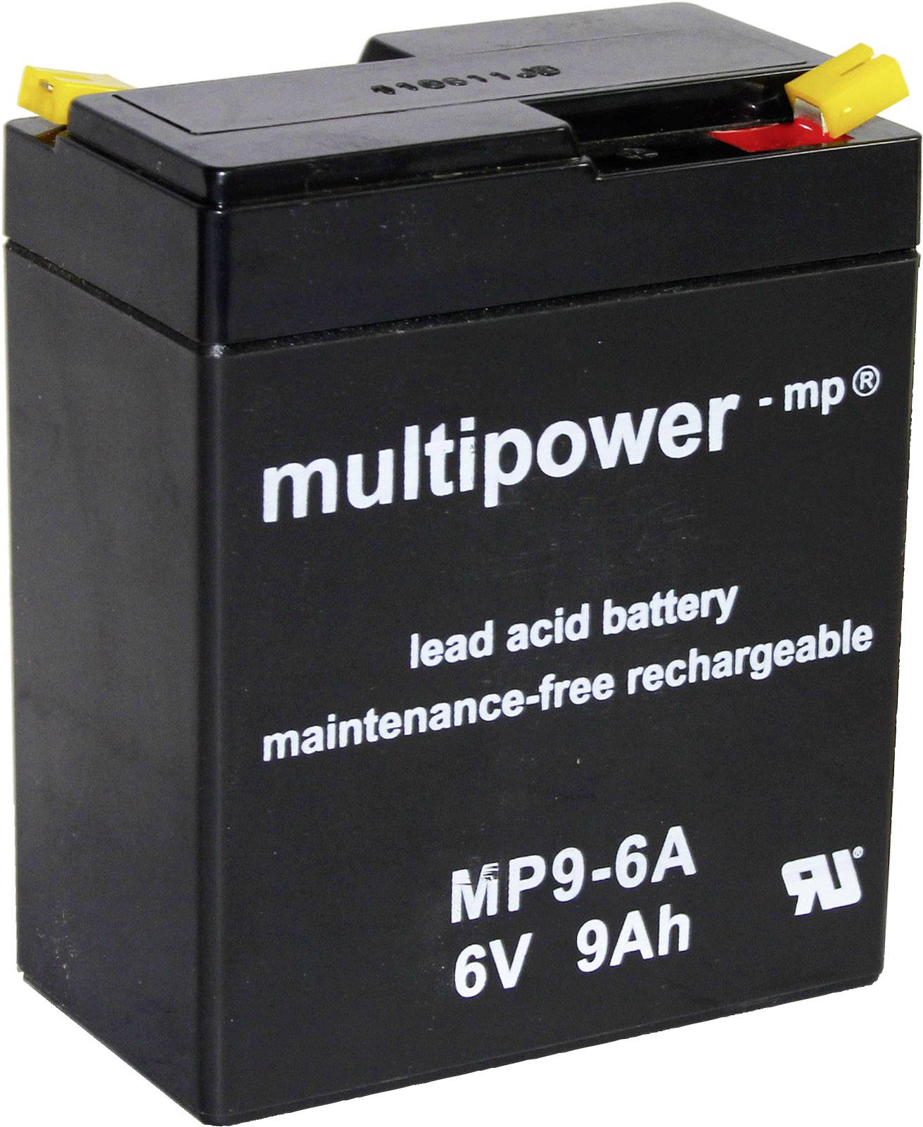 Multipower MP9-6A A9680 Bleiakku 6V 9Ah Blei-Vlies (AGM) (B x H x T) 97 x 118 x 56mm Flachstecker 4.8mm Wartungsfrei, Geringe