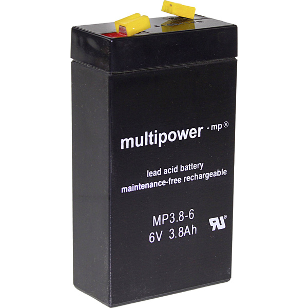 Multipower MP3,8-6 A96325 Bleiakku 6V 3.8Ah Blei-Vlies (AGM) (B x H x T) 66 x 126 x 33mm Flachstecker 4.8mm Wartungsfrei, Geringe