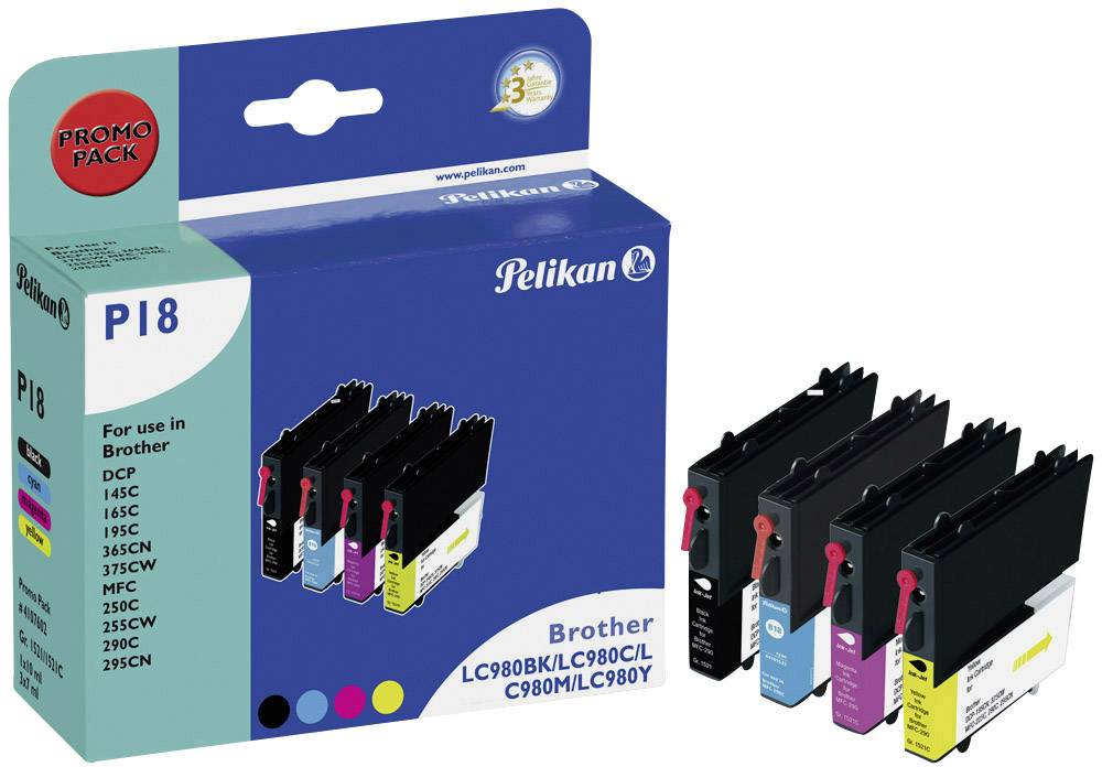 Pelikan Tinte ersetzt Brother LC-980 Kompatibel  Schwarz, Cyan, Magenta, Gelb P18 4107602