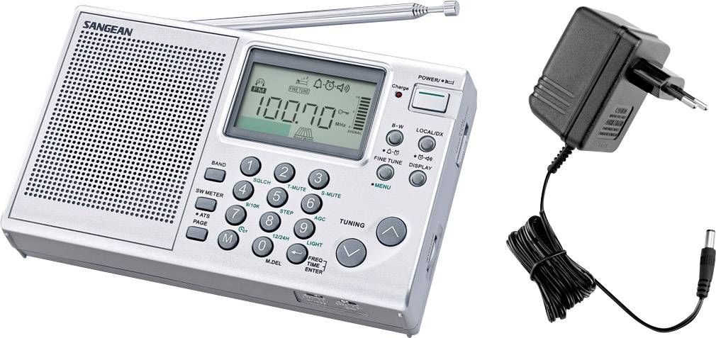 Sangean ATS-405 Package Weltempfänger UKW, MW, KW Akku-Ladefunktion Silber