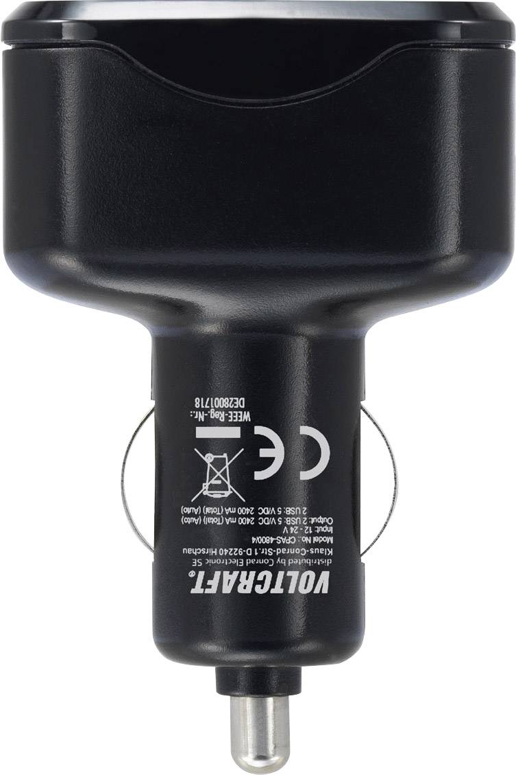 Sicherungshalter für Zigarettenanzünder, Modellanzeige und CE-Kennzeichnung sichtbar. Schwarzes Gehäuse, passend für 12V-Stecker.