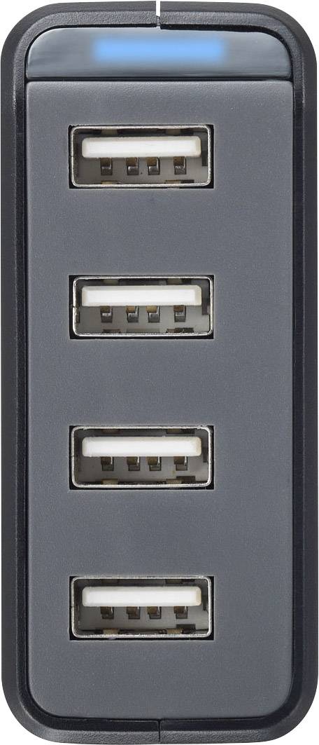 Ein USB-Hub mit vier USB-Anschlüssen, vertikal angeordnet.