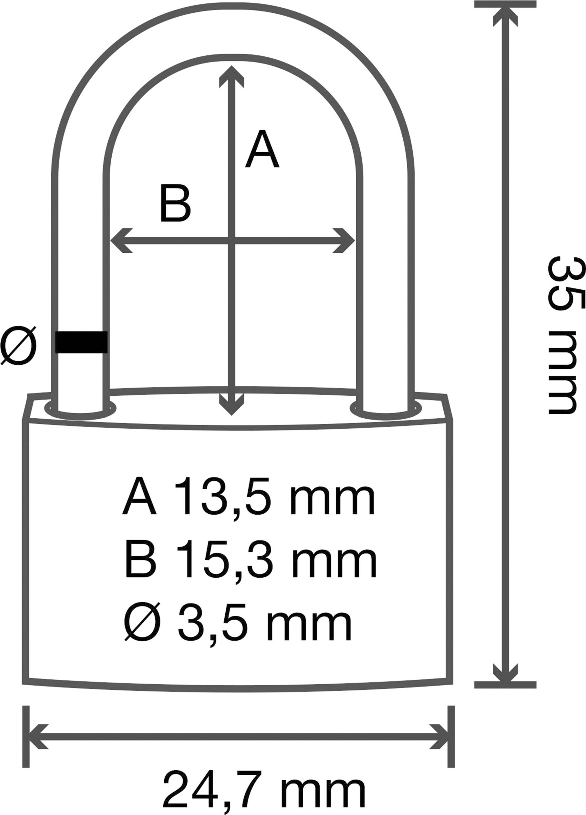 Basetech 1362939 Vorhängeschloss 24.7mm verschieden schließend Goldgelb Schlüsselschloss