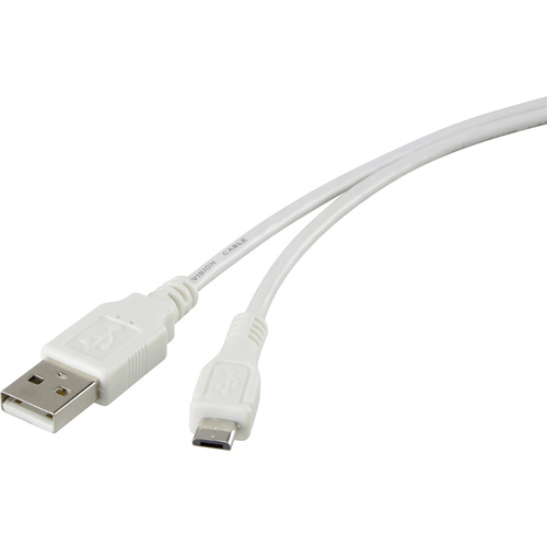 Renkforce USB-Kabel USB 2.0 USB-A Stecker, USB-Micro-B Stecker 1.00m Weiß vergoldete Steckkontakte RF-4094754
