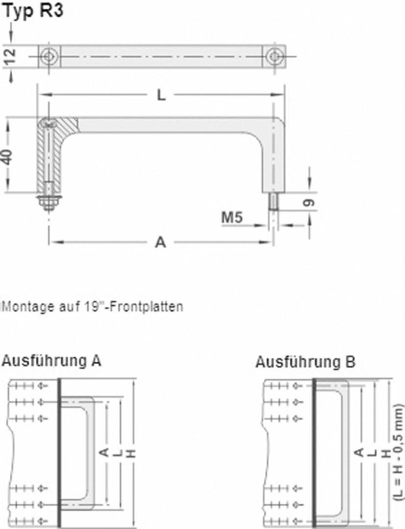 Rohde R3-12.120.04 Profilgriff für Zylinderschrauben Schwarz (L x B x H) 132 x 12 x 40mm 1St.