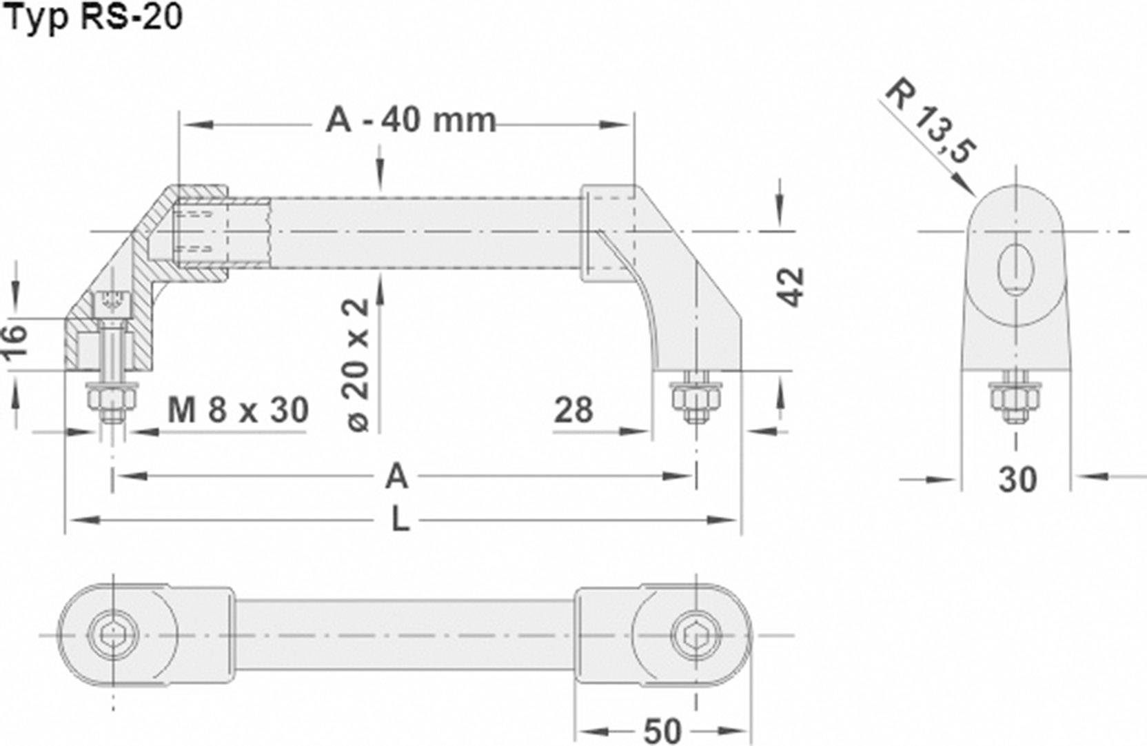 Rohde RS-20.200.62 Maschinengriff für Zylinderschrauben Silber (L x B) 230mm x 30mm 1St.