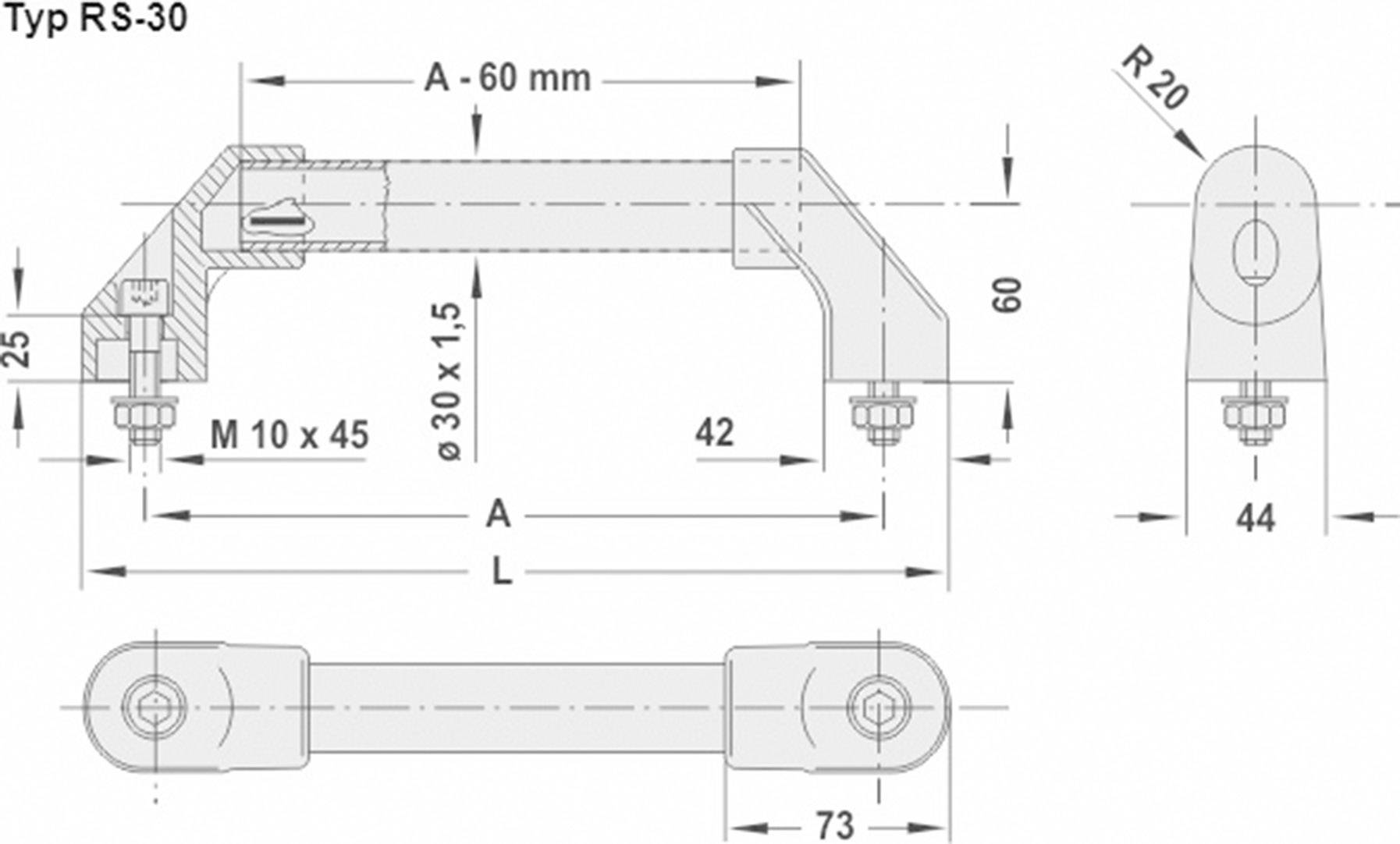 Rohde RS-30.400.62 Maschinengriff für Zylinderschrauben Silber (L x B) 444mm x 44mm 1St.