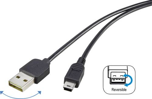 Renkforce USB-Kabel USB 2.0 USB-A Stecker, USB-Mini-B Stecker 1.80 m Schwarz beidseitig verwendbare