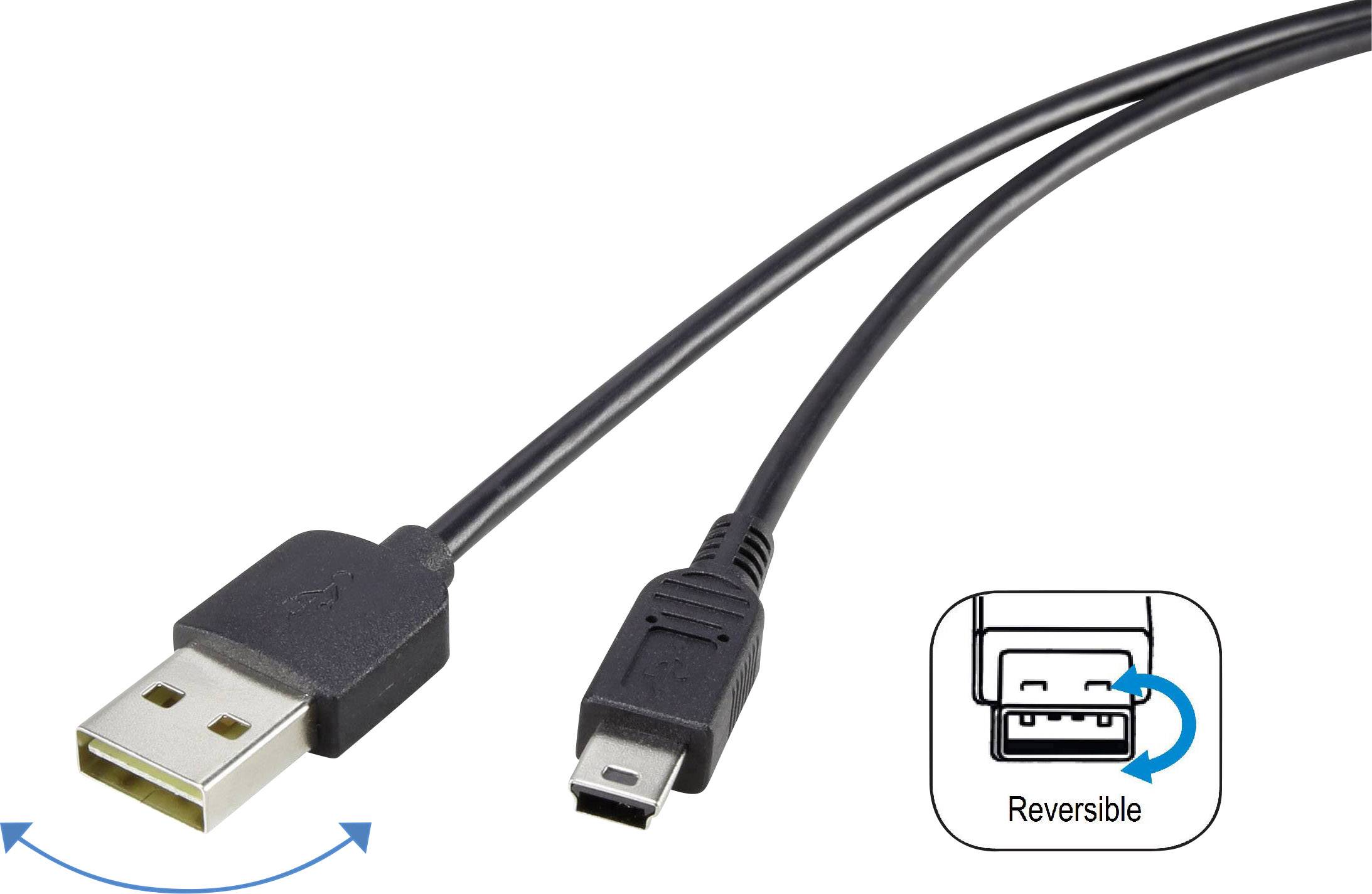 Ein USB-Kabel mit zwei unterschiedlichen Anschlüssen, einem Standard-USB und einem Micro-USB. Der Hinweis 'Reversible' zeigt, dass der Stecker beidseitig einsteckbar ist.