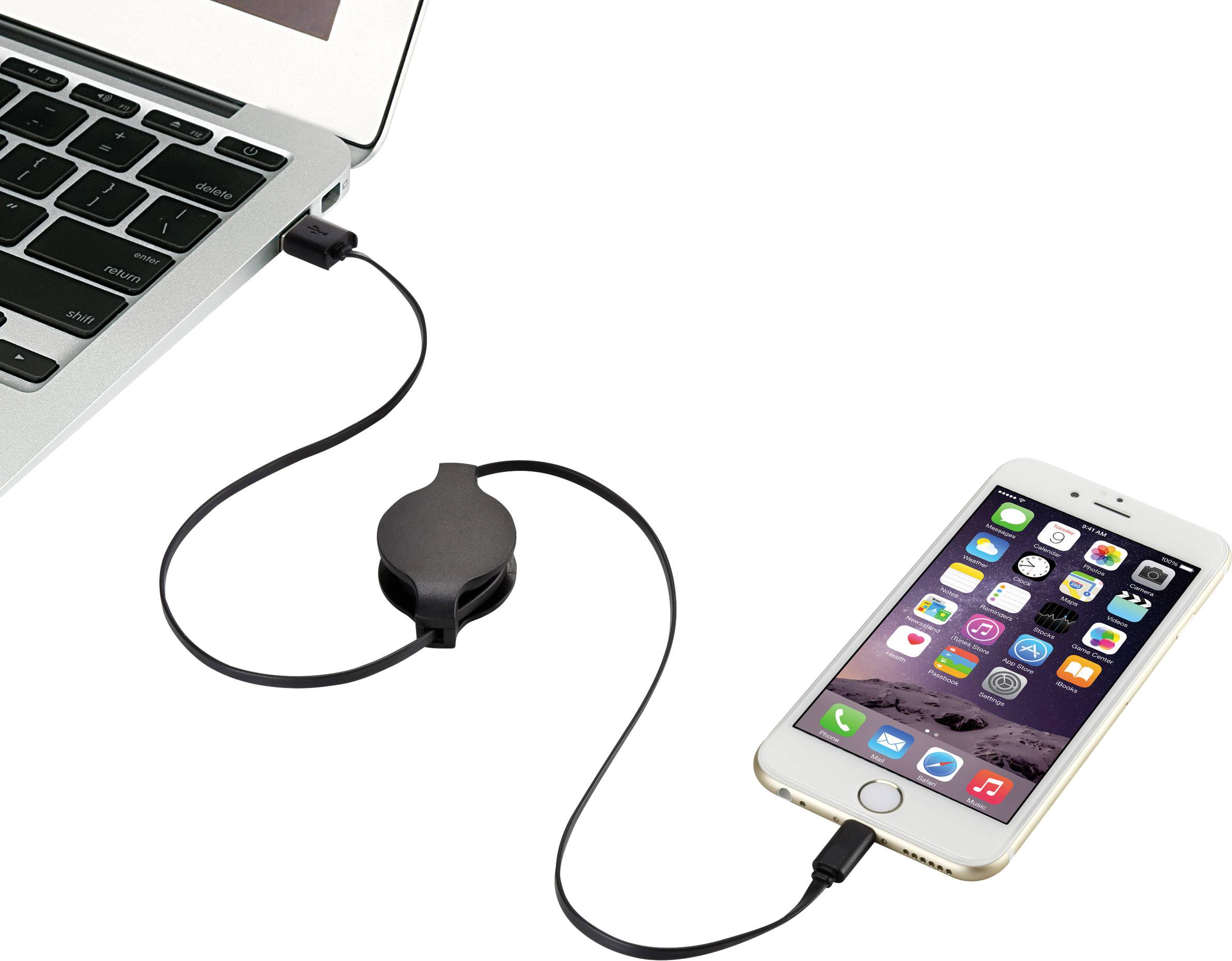 Renkforce USB-Kabel 0.80m Schwarz inkl. Aufroller RF4097196