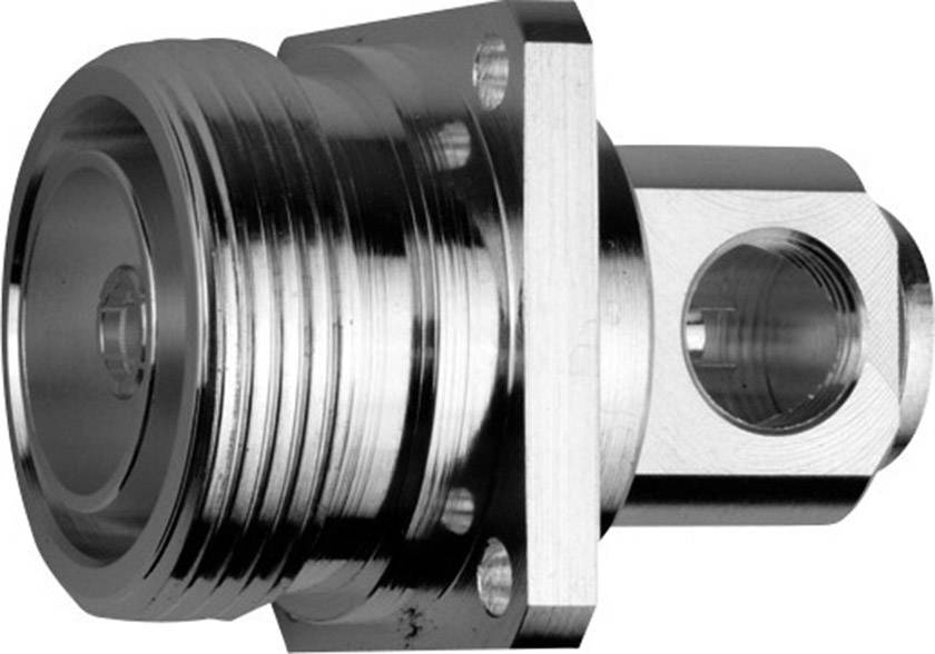 Metallische Verschraubung mit Gewinde, zylindrischem Körper und rechteckiger Grundplatte, geeignet für industrielle Anwendungen.