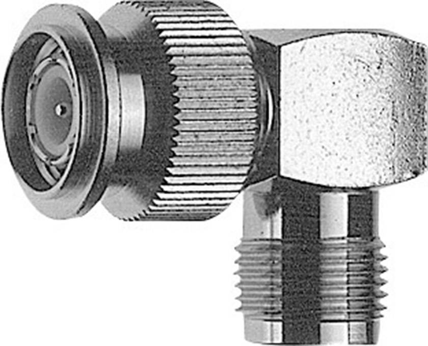 Ein metallischer Winkeladapter mit Gewindeanschluss. Häufig in Verbindungstechnik oder Sanitärinstallationen verwendet.