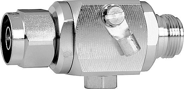 Ein verchromtes Sicherheitsventil mit zwei Anschlüssen und einem seitlichen Hebel, zur Druckregulierung in Rohrleitungssystemen.