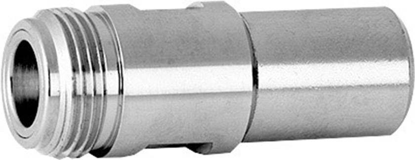 Metallischer zylindrischer Adapter mit Gewindeenden, verwendet zum Verbinden von Rohren oder Schläuchen in technischen Anwendungen.