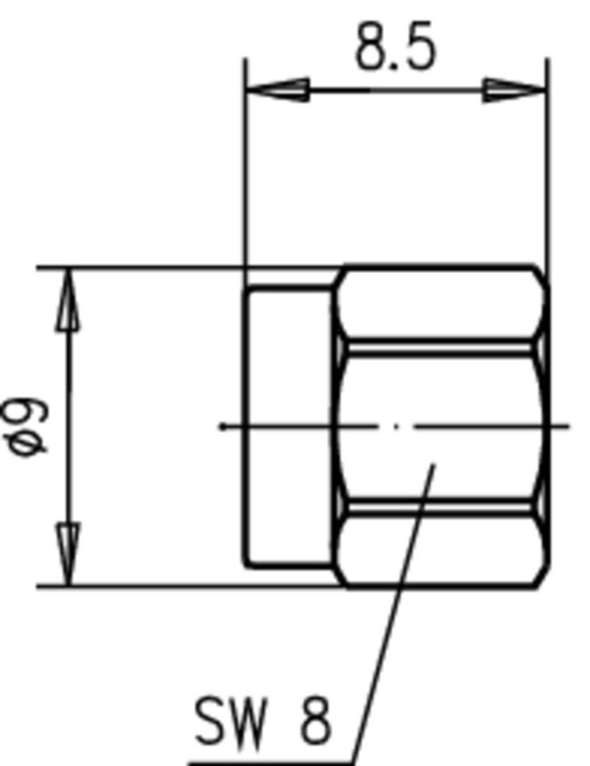 Technische Zeichnung eines Schraubenteils mit den Maßen: Durchmesser 6 mm, Breite 8,5 mm, Schlüsselweite 8 mm.