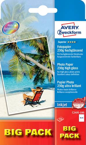 Avery-Zweckform Superior Photo Paper Inkjet C2495-100 Fotopapier 10 x 15cm 230 g/m² 100 Blatt Hochg