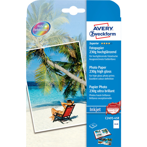 Avery-Zweckform Superior Photo Paper Inkjet C2495-45R Fotopapier 13 x 18cm 230 g/m² 45 Blatt Hochglänzend