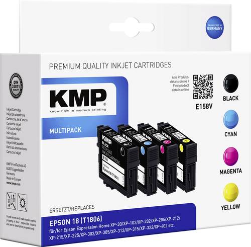 KMP Tinte ersetzt Epson T1801, T1802, T1803, T1804, 18 Kompatibel Kombi-Pack Schwarz, Cyan, Magenta,