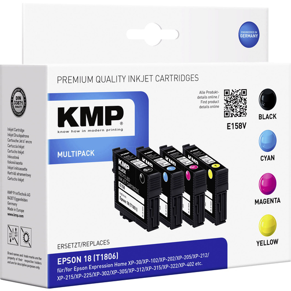 KMP Tinte ersetzt Epson T1801, T1802, T1803, T1804, 18 Kompatibel Kombi-Pack Schwarz, Cyan, Magenta, Gelb E158V 1622,4850