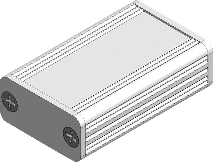 Metallgehäuse mit zwei Schrauben an der Seite; rechteckige Form. Geeignet zum Schutz elektronischer Bauteile.