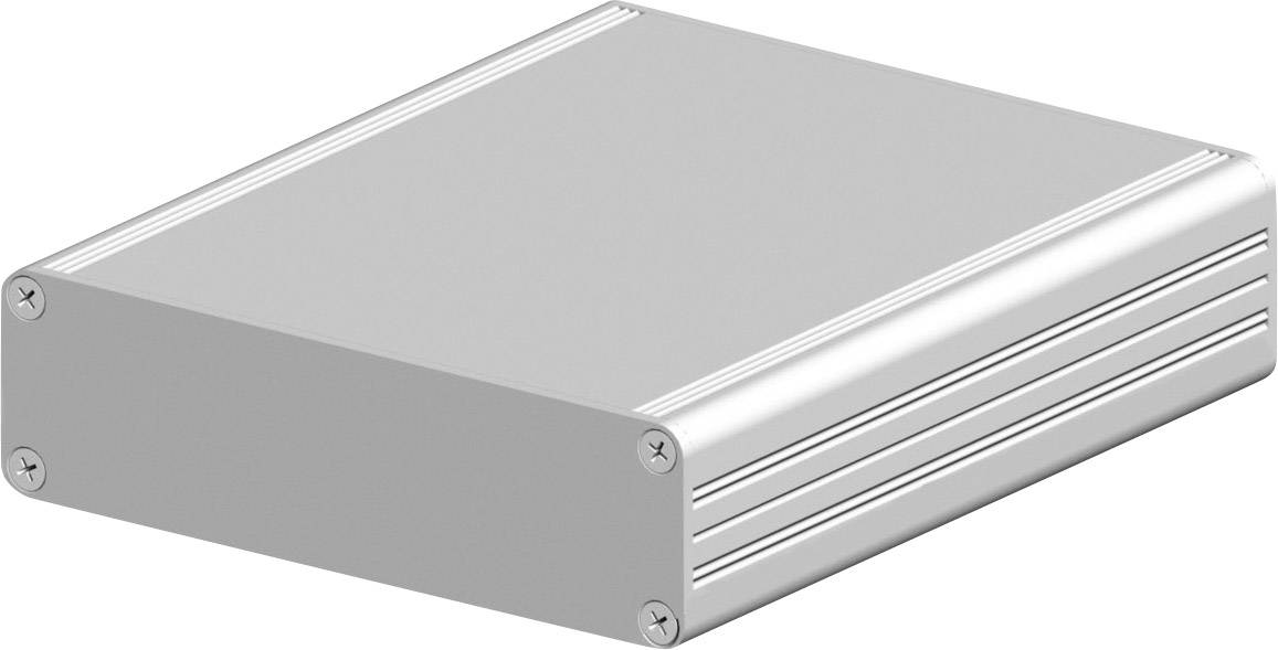 Silbernes, rechteckiges Aluminiumgehäuse mit abgerundeten Kanten und vier sichtbaren Schrauben an den Ecken, ohne sichtbare Aufschriften.