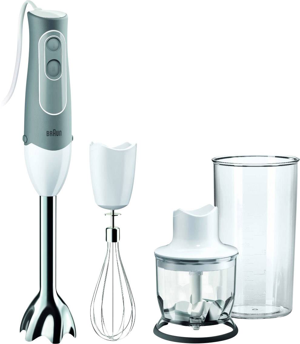 Braun MQ 525 Stabmixer 600W kabelgebunden, mit Mixbecher, mit Zerkleinereraufsatz, Schneebesenaufsatz, Turbofunktion Weiß, Grau