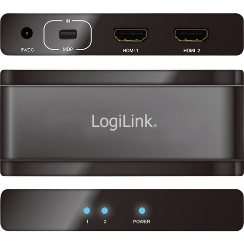 LogiLink 2 Port Mini DisplayPort-Splitter Ultra HD-fähig 3840 x 2160 Pixel Schwarz