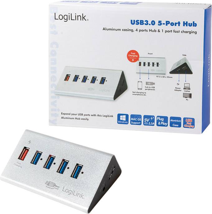 LogiLink UA0227 4 Port USB 3.2 Gen 1-Hub (USB 3.0) Silber