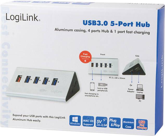 LogiLink UA0227 4 Port USB 3.2 Gen 1-Hub (USB 3.0) Silber