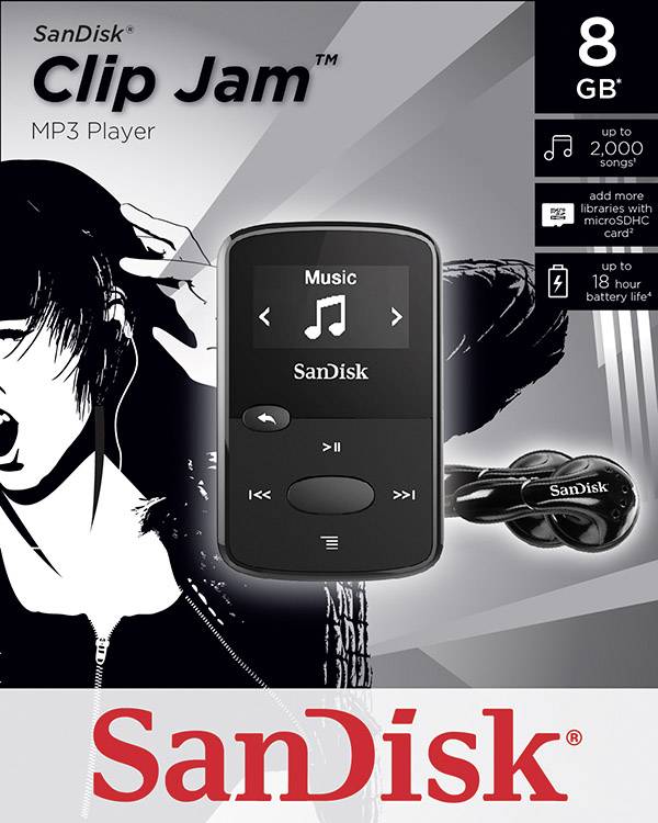 SanDisk Clip Jam™ MP3-Player 8GB Schwarz Befestigungsclip, FM Radio