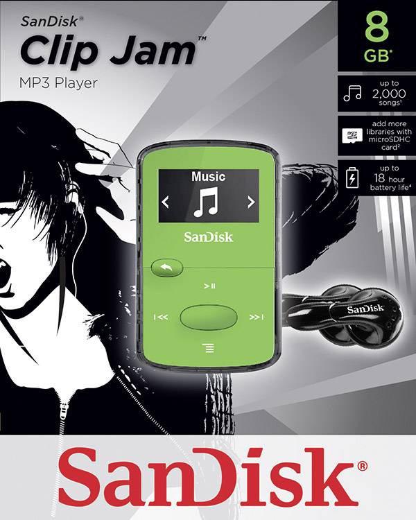 SanDisk Clip Jam™ MP3-Player 8 GB Grün Befestigungsclip, FM Radio